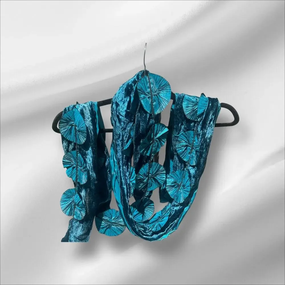Woman’s Beautiful Velvet And Silk Long Scarf Blue Classic Stylish Lagenlook